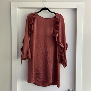 Zara long sleeve ruffle sleeve silk satin mini dress